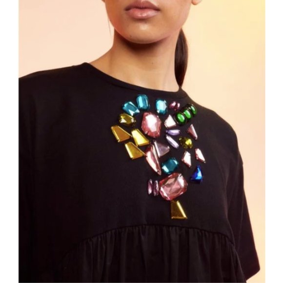 New Cynthia Rowley Jeweled Gemstone Gem Stone Hi Low Black T-Shirt Tee Dress - Picture 6 of 16